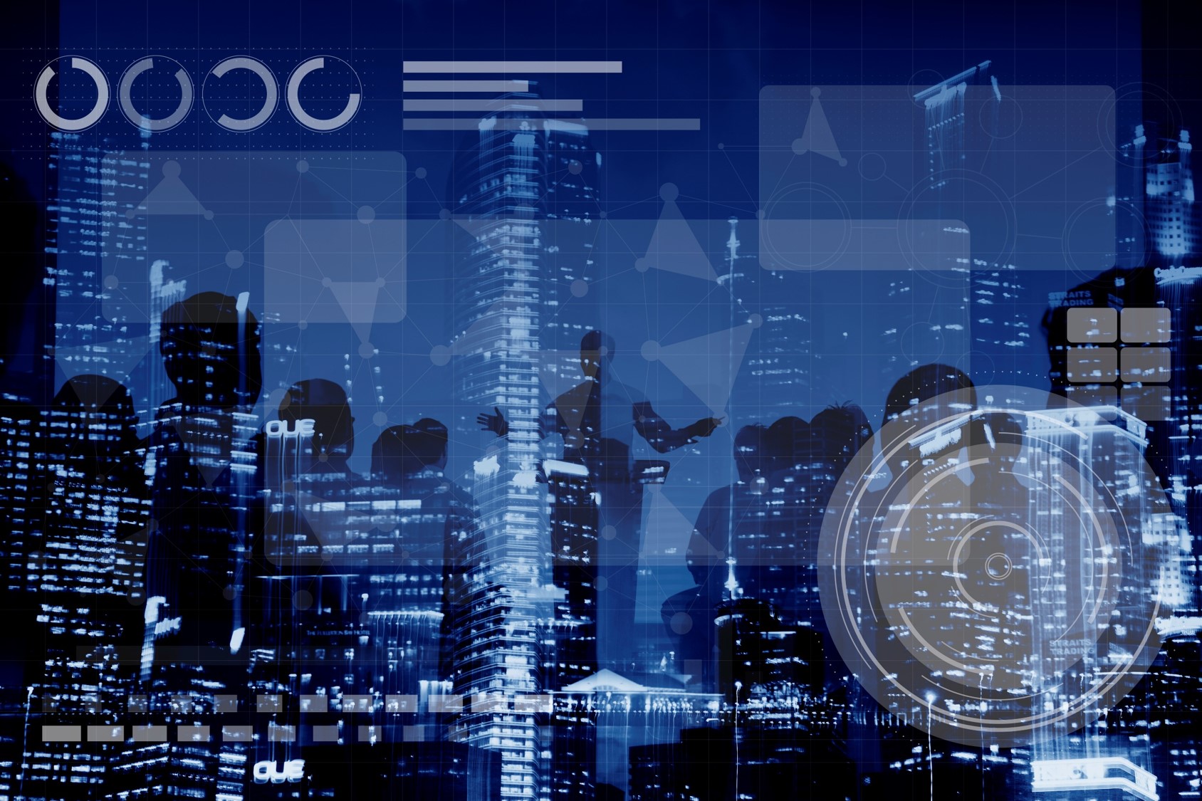 Na zdjęciu widoczna jest grafika w kolorystyce granatowo-niebieskiej. Grafika przedstawia miasto:...