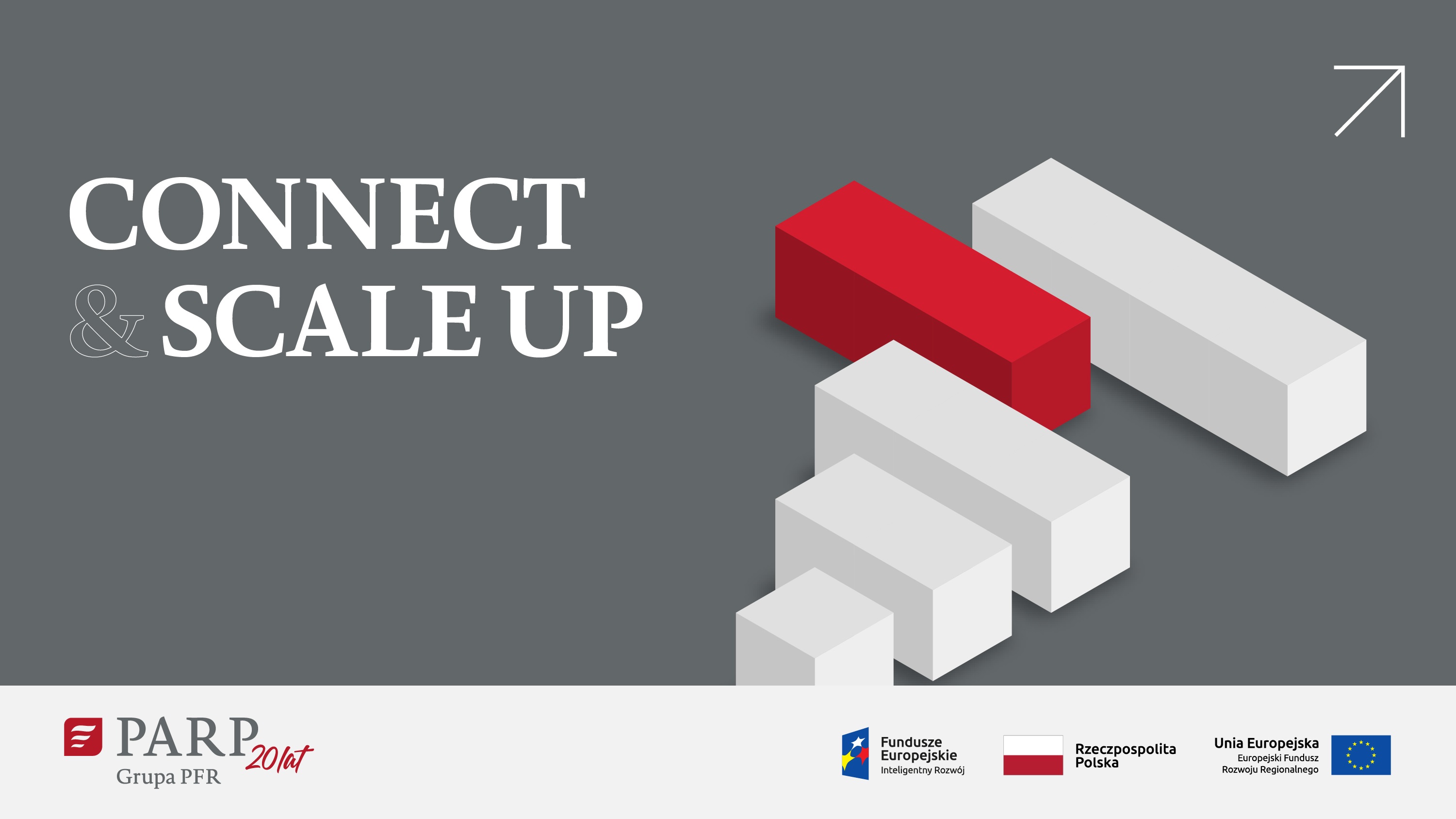 Connect and scale up, PARP Grupa PFR 20 lat, Fundusze Europejskie Inteligentny rozwój, Rzeczpospolita Polska, Unia Europejska Europejski Fundusz Rozwoju Regionalnego