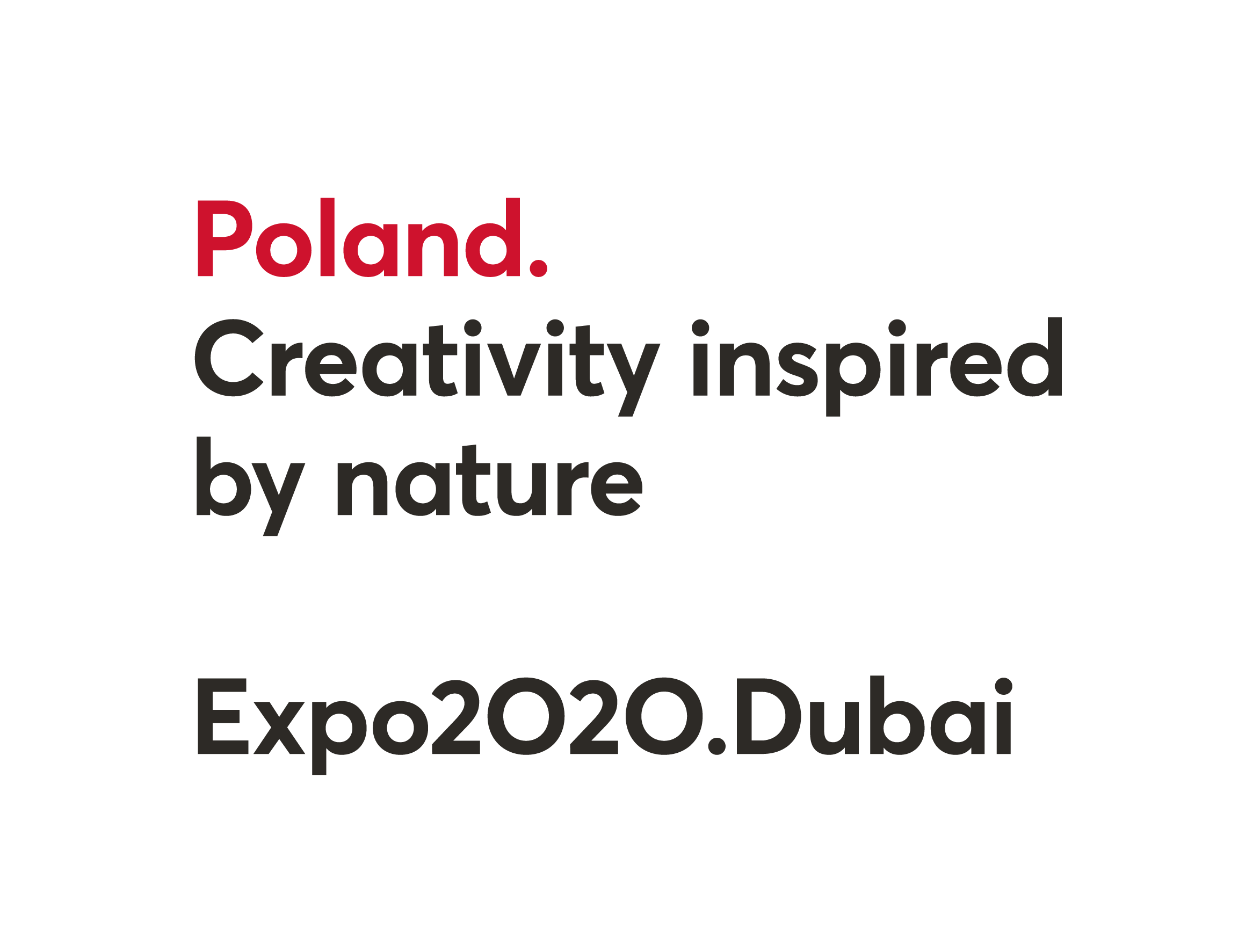 Logo z napisem Poland, Creativity inspired by nature, Expo 2020, Dubaj
