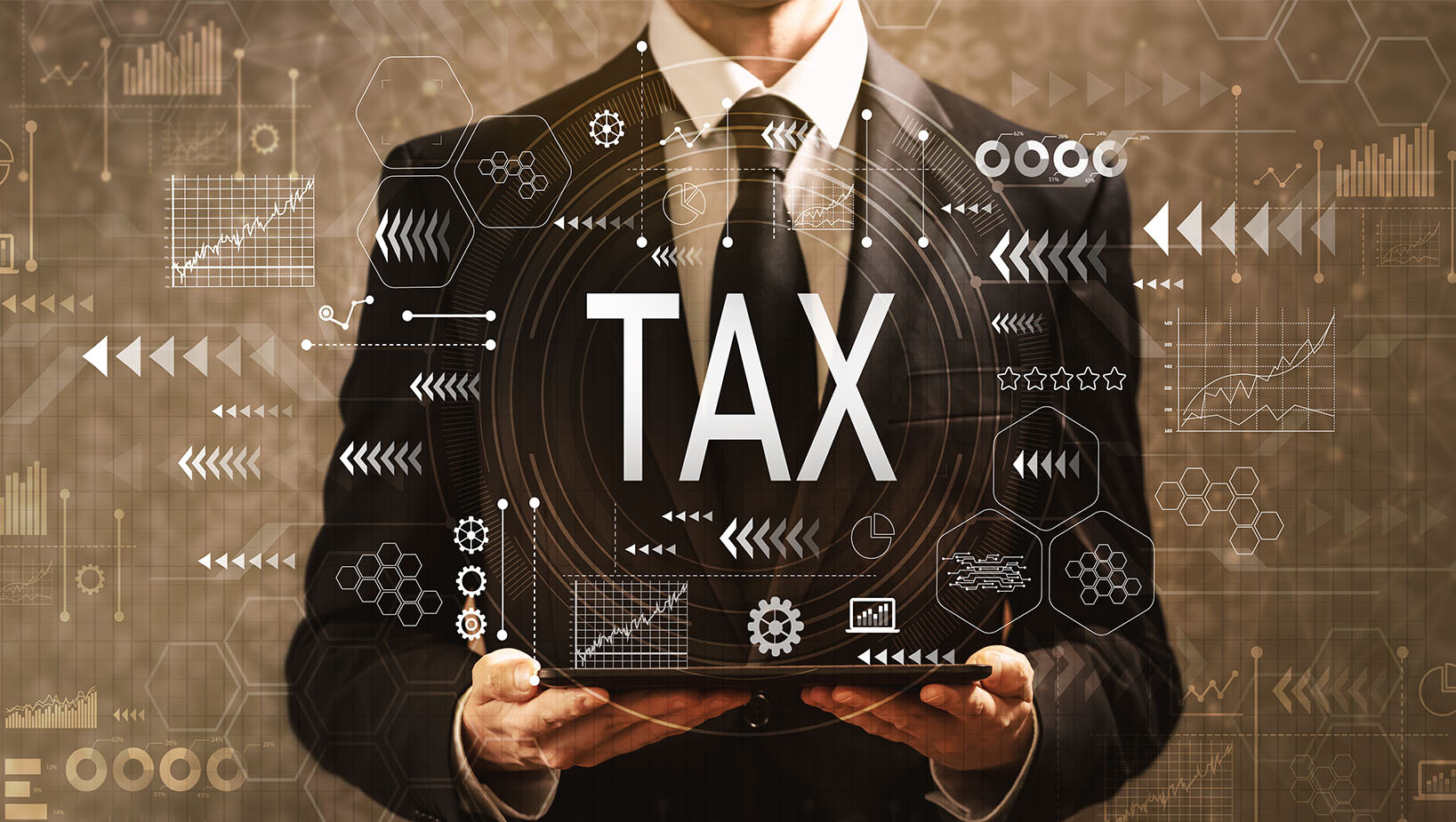 Grafika z napisem tax, czyli podatki.